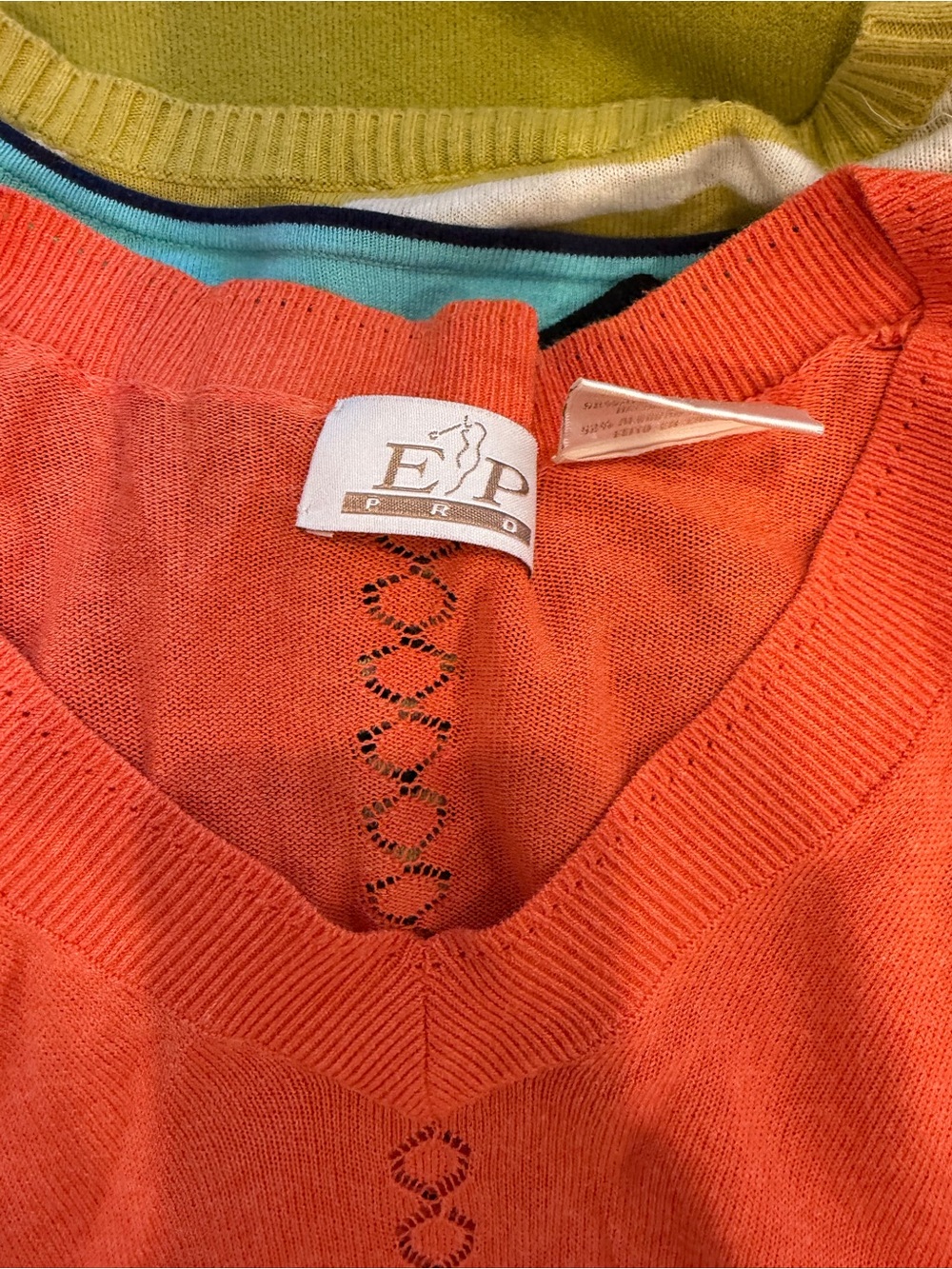 EP Pro Women's V-Neck Sweater in Coral with Lime and Aqua Accents